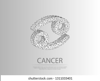 Cancer Zodiac low poly abstract illustration consisting of points, lines, and shapes in the form of planets, stars and the universe. Origami Vector digit wireframe concept.