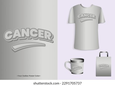 Cancer zodiac power color is silver. Typhography t-shirt, mug and tote bag merchandise print design