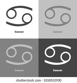 Cancer zodiac set sign. Astrological symbol.  Vector icon on white-grey-black color 