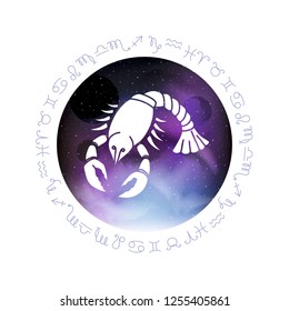 Cancer Zodiac sign. Abstract space dark sky background with dots stars. Astrology Illustration