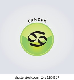 Cancer Zodiac Sign Astrology Icon with Name on Light Background, Green Color Button