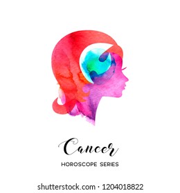 Cancer zodiac sign. Beautiful girl silhouette. Vector illustration. Horoscope series