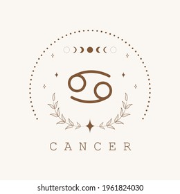 Cancer. Zodiac sign in boho style. Astrological icon isolated on white background. Mystery and esoteric. Horoscope logo vector illustration. Spiritual tarot card.