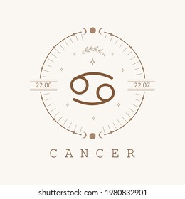 Cancer. Zodiac sign in boho style. Astrological icon isolated on white background. Mystery and esoteric. Horoscope logo vector illustration. Spiritual tarot card.