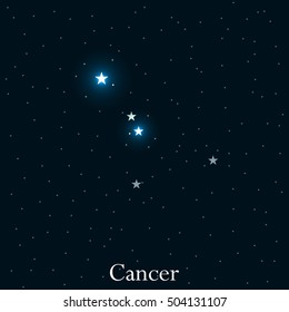 Cancer zodiac sign. Bright stars in the cosmos. Constellation Cancer. Vector illustration.