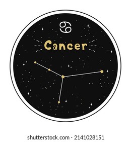 Cancer. Zodiac sign and constellation in a circle. Set of zodiac signs in doodle style, hand drawn.
