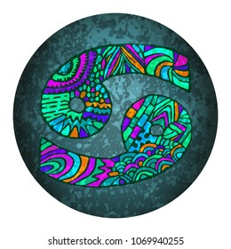 Cancer zodiac sign. Constellation. Zentangle. Zodiac symbol. Cancer. Grunge colorful logo. Horoscope. Astrology. Horoscope sign. Space. Birthday. Stars. Astronomy. Cosmic sign.