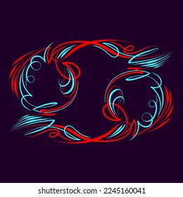 Cancer Zodiac sign. Floral art illustration. Vintage pinstripes art. For vinyl sticker, painting template, tattoo, apparel, merchandise, border, frame. Vector Eps 10.