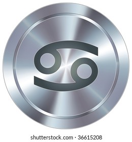 Cancer zodiac sign horoscope icon on round stainless steel modern industrial button