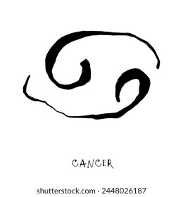 Signo del zodiaco del cáncer, horóscopo, Ilustración vectorial dibujada a mano peculiar, arte de la línea negra, diseño del tatuaje