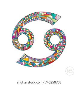 Cancer zodiac sign. Horoscope vector illustration. Astrological hand drawn series. Colorful bright magic symbol in modern style.