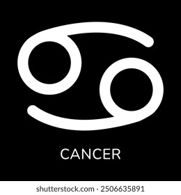 Cancer zodiac sign icon. White line icon isolated on black background. Tattoo cancer zodiac symbol. Astrological, zodiacal horoscope. Vector illustration.