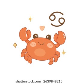 Cancer zodiac sign illustration, cute cartoon crab