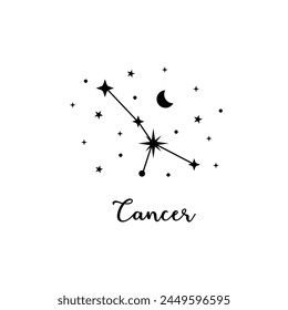 Cancer zodiac sign with moon and stars