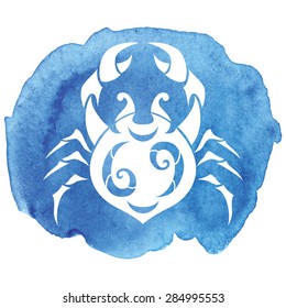 Cancer zodiac sign on watercolor background. Vector Illustration 