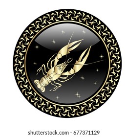 Cancer zodiac sign in oval frame, vector Illustration. Contour icon.