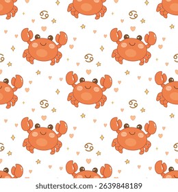 Cancer zodiac sign pattern, cute cartoon crab illustration