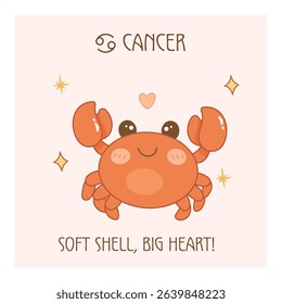 Cancer zodiac sign poster, cute cartoon crab illustration