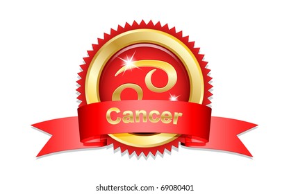 Cancer zodiac sign with red ribbon. Vector