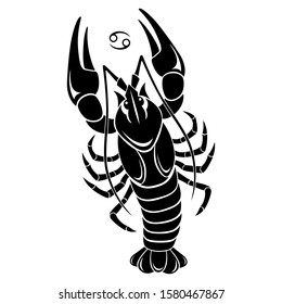 Cancer zodiac sign. Silhouette isolated on white background.