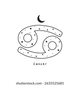 Cancer zodiac sign with stars and moon, vector art