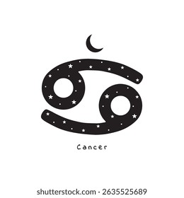 Cancer zodiac sign with stars and moon, vector art