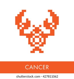Cancer zodiac sign. Symbol icons flat illustration. Pixel graphics.