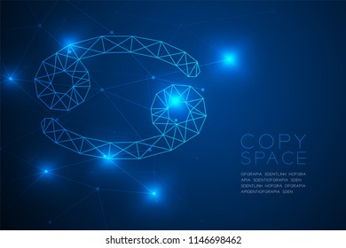 Cancer Zodiac sign wireframe Polygon frame structure, Fortune teller concept design illustration isolated on blue gradient background with copy space, vector eps 10