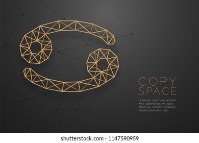 Cancer Zodiac sign wireframe Polygon golden frame structure, Fortune teller concept design illustration isolated on black gradient background with copy space, vector eps 10