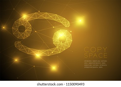 Cancer Zodiac sign wireframe Polygon frame structure, Fortune teller concept design illustration isolated on gold gradient background with copy space, vector eps 10