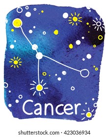 
Cancer. Zodiac signs. Constellations . Vector pattern and texture of watercolor .