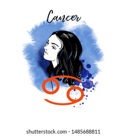 Cancer Zodiac signs girl illustration.Vector sketch.