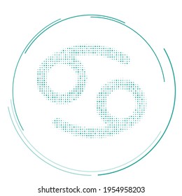 The cancer zodiac symbol filled with teal dots. Pointillism style. Vector illustration on white background