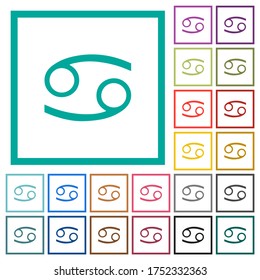 Cancer zodiac symbol flat color icons with quadrant frames on white background