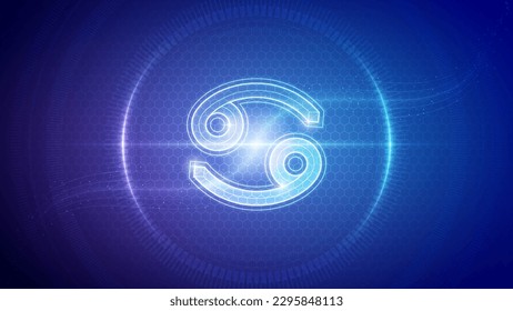 Cancer Zodiac Symbol Futuristic Hologram Neon Glow Cybernetic Digital Translucent Horoscope, Astrology and Fortune-Telling Backdrop Background Illustration