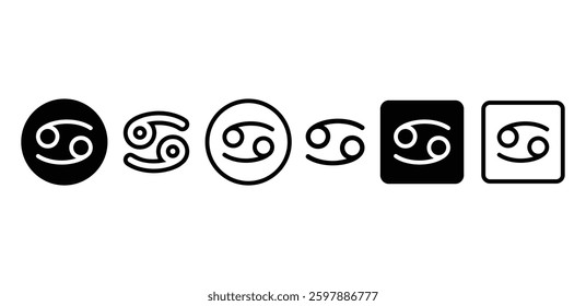 Cancer Zodiac Symbol Icon Black and White Color Vector Design Illustration Set 