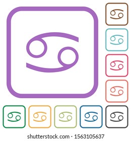 Cancer zodiac symbol simple icons in color rounded square frames on white background