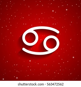 Cancer  zodiac symbol, white zodiac icon on the background of red starry sky