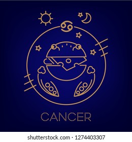 Cancer zodiac vector sign, logo, tattoo or illustration.  Food horoscope for kids.