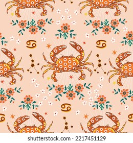 Canceri zodiac star seamless pattern. Cancer sign symbol stars Vector EPS10 , Design for fashion , fabric, textile, wallpaper, cover, web , wrapping and all prints 