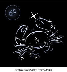 Cancer/Lovely zodiac signs formed by stars on black background