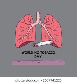 Cancerous lungs on a cigarette with "World No Tobacco Day" message, highlighting anti-smoking awareness.