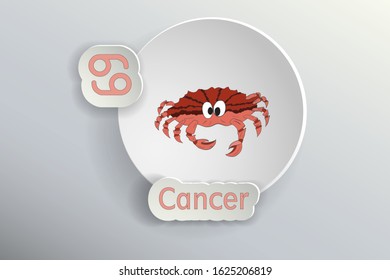 Cancer.Zodiac sign cartoon vector illustration.Astrological symbol.