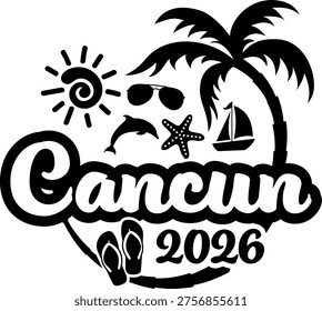 Cancun 2026 - Vacation and Trip Elements - Palm Tree Sunglasses Dolphin
