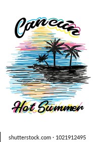 cancun hot summer,t-shirt print poster vector illustration