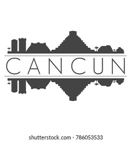 Cancun Mexico America Skyline Vector Art Mirror Silhouette Emblematic Buildings