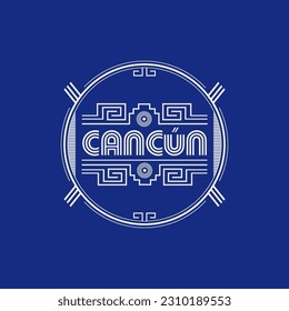 Cancun Mexico emblem Maya Aztec style design