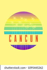 cancun mexico palm tree stamp summertime background blend colorful