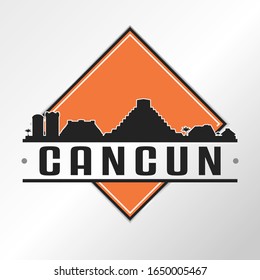 Cancun Mexico Skyline Logo. Adventure Landscape Design Vector Illustration.