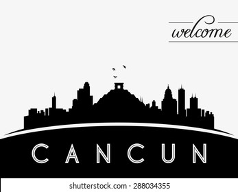 Cancun Mexico skyline silhouette black vector design on white background.